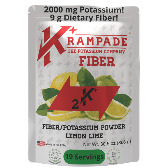 Krampade High Fiber High Potassium Electrolyte Powder Lemon Lime Leg Cramp Relief Digestive Health Support 1 Count 19 Servings
