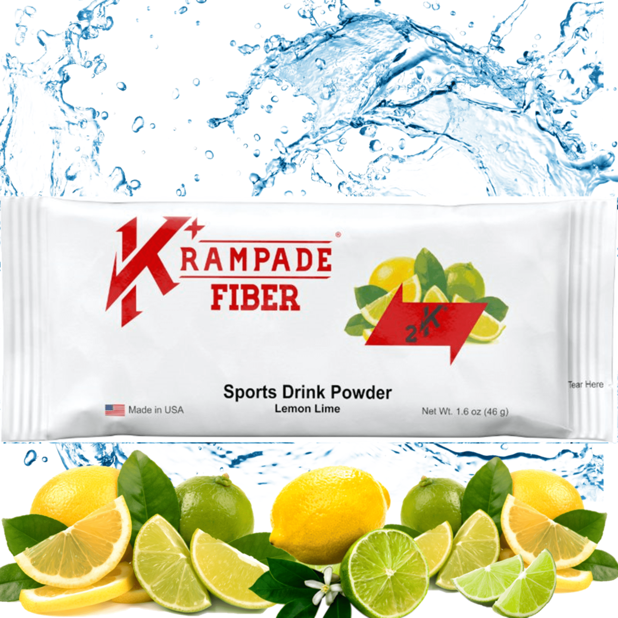 Krampade High Fiber, High Potassium Electrolyte Powder Lemon Lime, 9g Dietary Fiber, 3950mg Electrolytes, 2000mg Potassium, 50mg Magnesium, Digestive Health Support, Leg Cramp Relief, 16 Packets