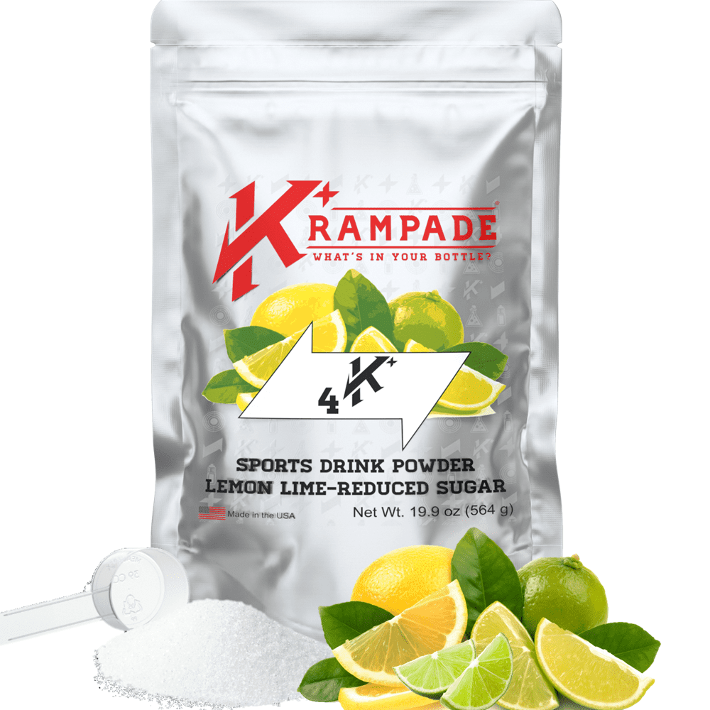 Krampade Original 4K Reduced Designed Electrolyte Potassium Instant Sugar 19-Serving Athletes Slower Drink Pouch Fatigue, | Recovery, High Relief Resealable Lemon-Lime - for Cramp Powder: Faster