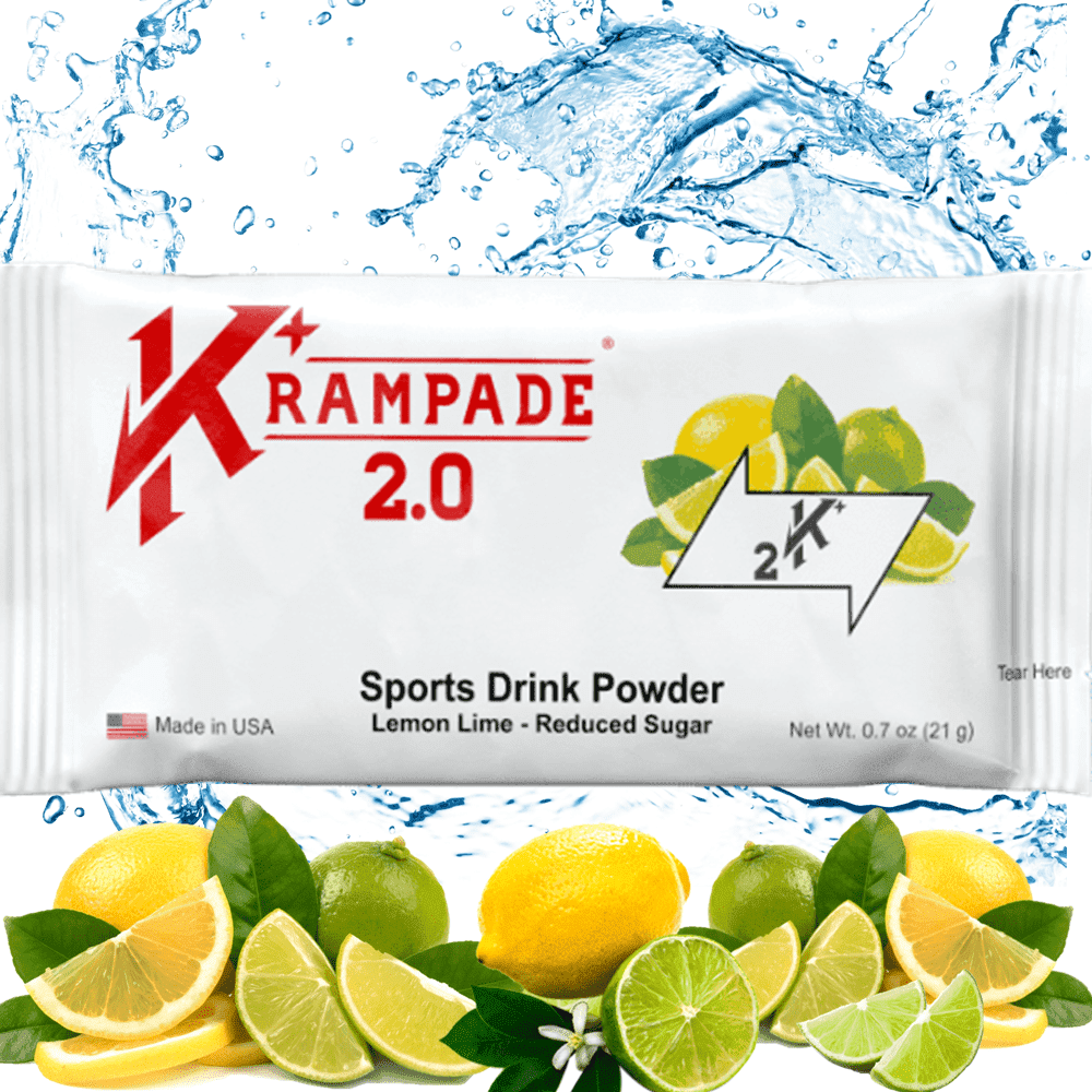 Krampade Electrolytes Powder Half Sugar Lemon Lime High Potassium Low Sugar Cramp Relief 20 Single Serving Packets