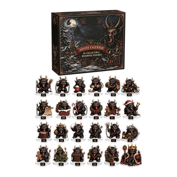 Krampus Advent Calendar Blind Box 24 Pcs Dark Gothic Acrylic Standee Figurines Christmas Countdown Gift Horror Fantasy Desk Decoration Collectible
