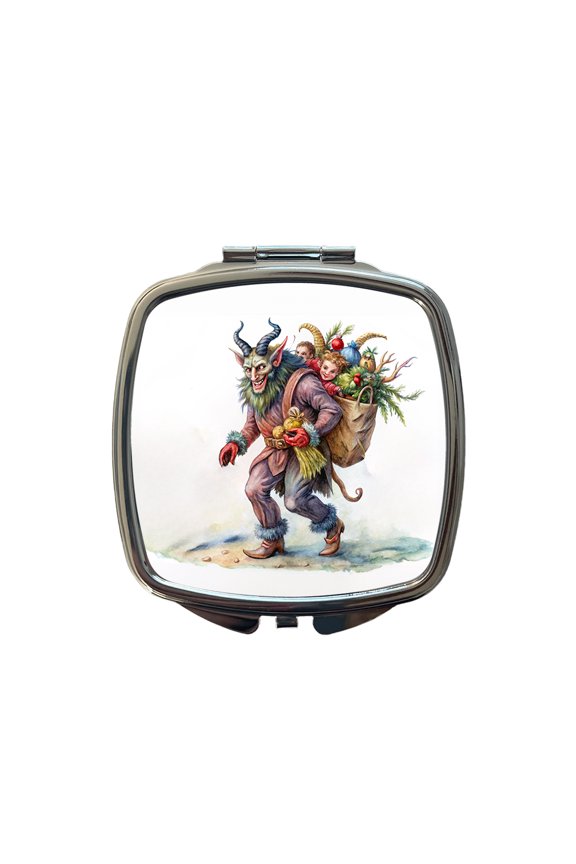 Krampus Carrying Bag Of Children Illustration Travel Makeup Handbag Purse Small Pocket Compact Mirror