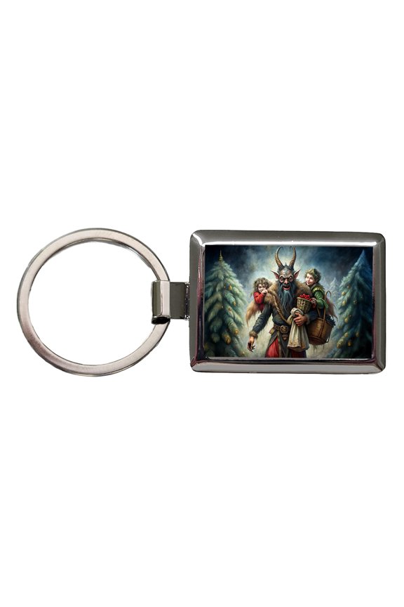 Krampus Carrying Stolen Children at Christmas Metal Rectangle Keychain