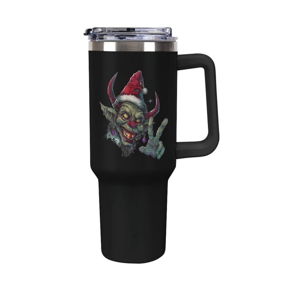 Krampus Christmas Devil Tumbler with Handle and Straw 40 oz Stainless Steel Leakproof Travel Coffee Mug Car Cup Vacuum Water Bottle 40oz