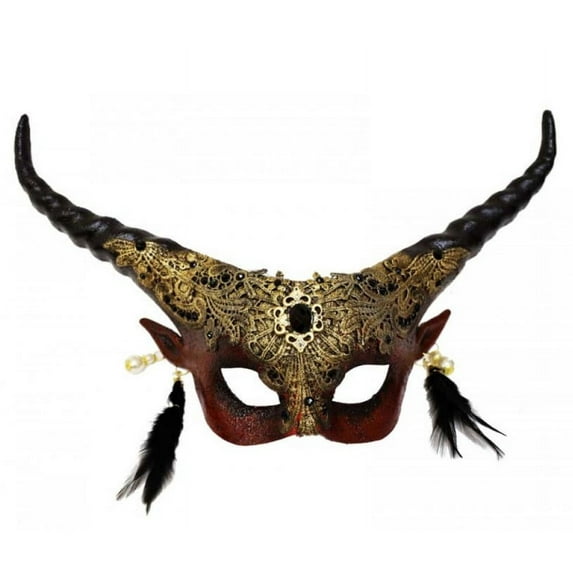 Krampus Devil Mask - Horns - Feather Earrings - Costume Accessory - Adult Teen