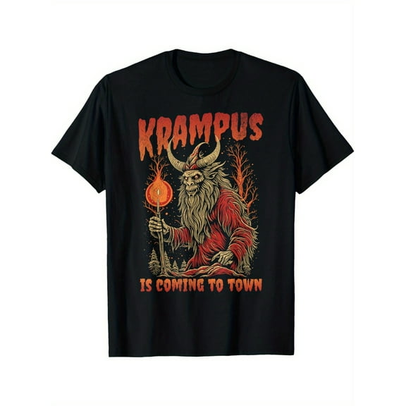"Krampus Is Coming Funny Christmas T-Shirt for Men - Soft Cotton, Crew Neck, Short Sleeve | Ideal for Casual Wear"