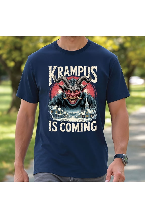 Krampus Is Coming Gothic Christmas T-Shirt – Horror Holiday Tee, Dark Xmas Gift, “Gruss Vom Krampus” Nordic Folklore Shirt
