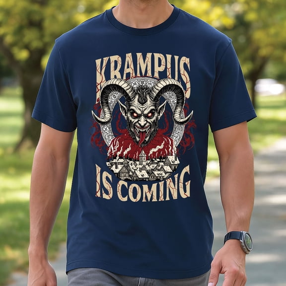 Krampus Is Coming T-Shirt – Gothic Krampus Illustration Tee with Dark Horror Christmas Design