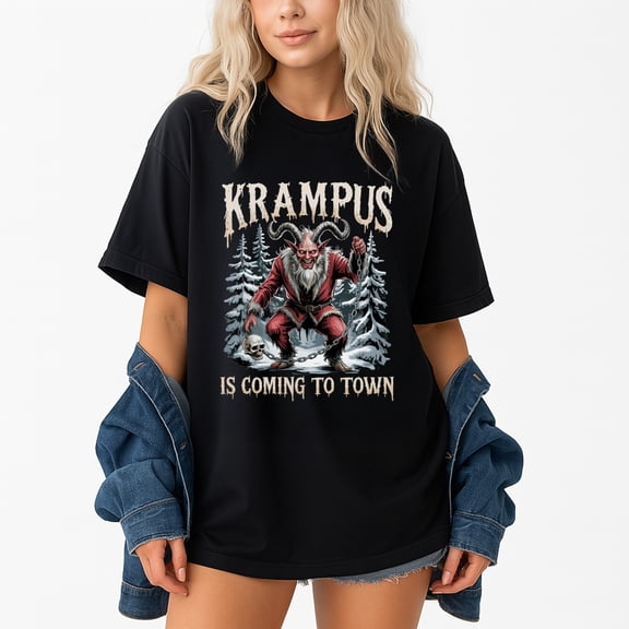 Krampus Is Coming To Town T-Shirt – Christmas Holiday Theme – Unisex Festive Wear
