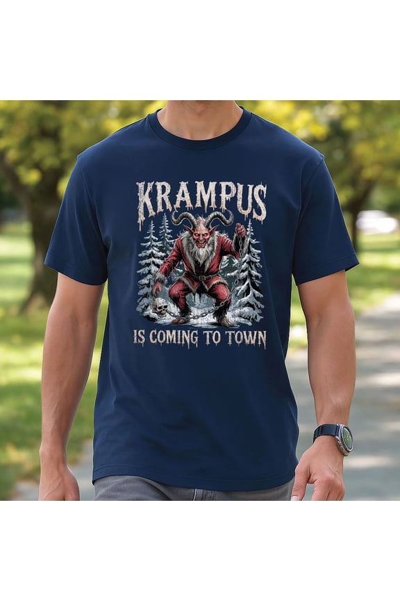 Krampus Is Coming To Town T-Shirt – Gothic Horror Christmas Shirt, Scary Santa Holiday Tee, Dark Metal Xmas Gift for Him
