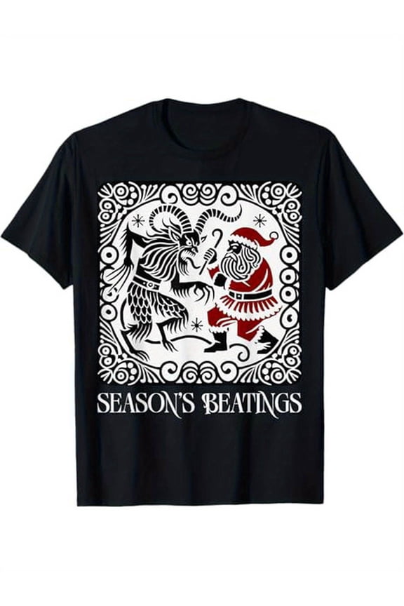 Krampus & Santa Face-Off: Men's Vintage Cotton T-Shirt - Breathable, Machine Washable for All Seasons, Holiday, Krampusnacht