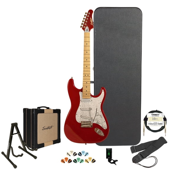 Sawtooth Candy Apple Red ES Series Electric Guitar with Pearloid Pickguard - Includes Accessories, Sawtooth Amp, Hard Case and Online Lesson