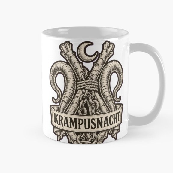 Krampusnacht Horns and Chains Ceramic Mug, Black and Gray Folklore Art, 11OZ