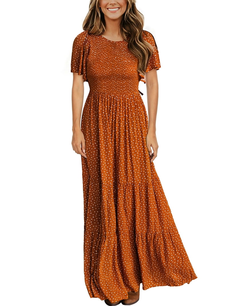 Kranda Women's Formal Floral Maxi Dress, Smocked with Flutter