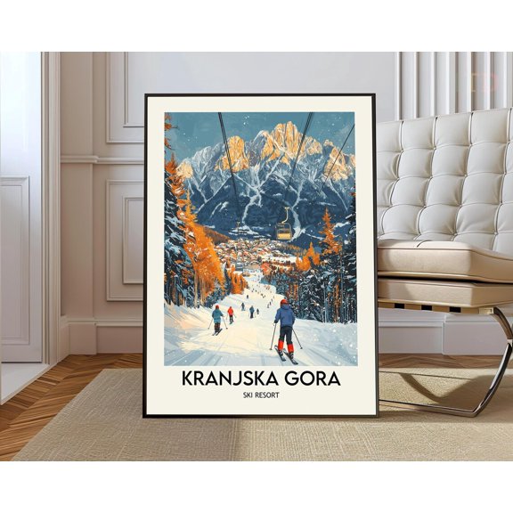 Kranjska Gora Ski Resort Poster, Slovenia Alpine Winter Art