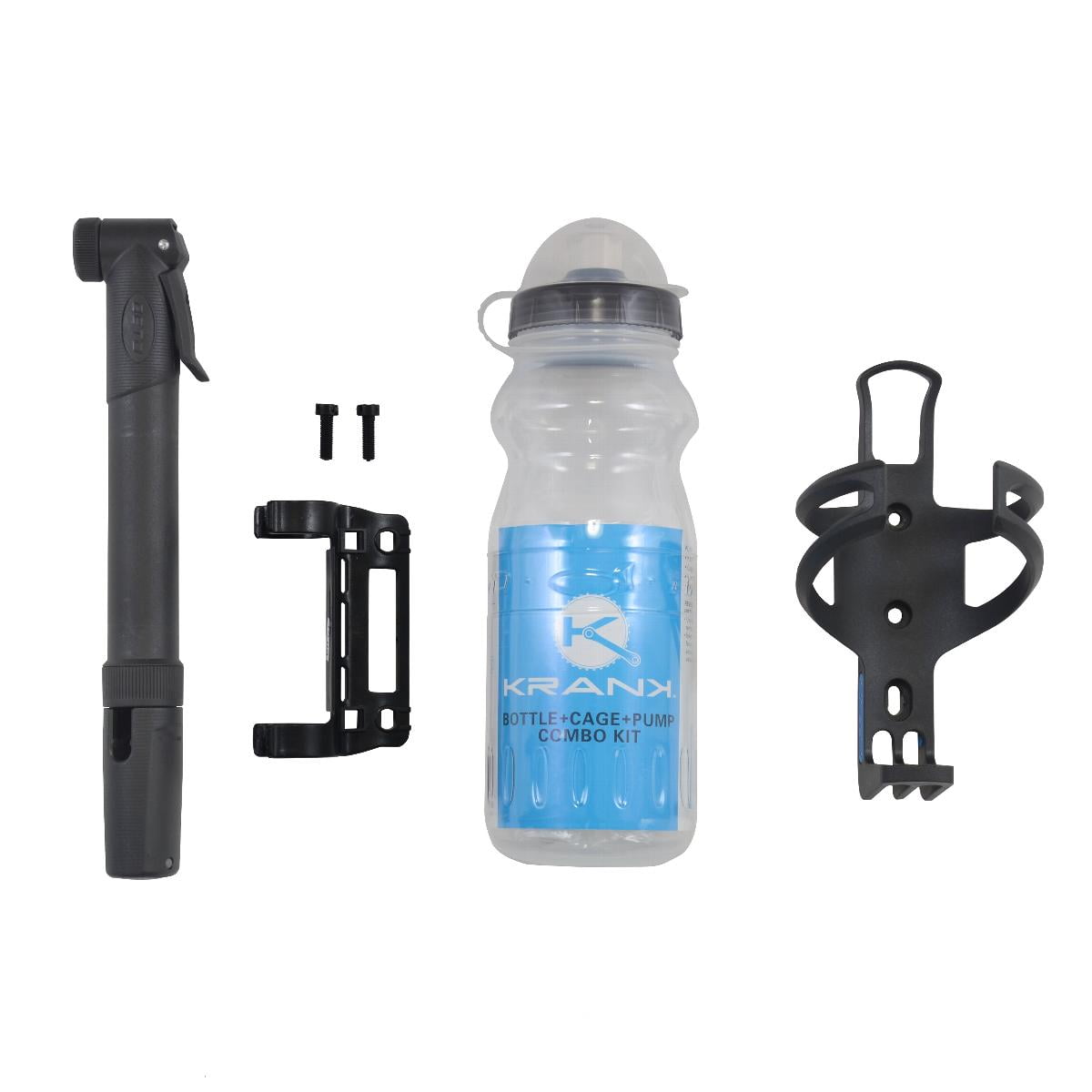 Krank Water Bottle + Cage + Pump Combo Kit