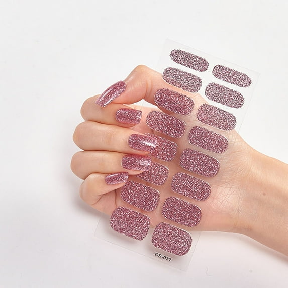 Kraoden 16 Sheets Glitter Nail Wraps Nail Polish Stickers Self Adhesive Nail Art Decals Strips In Solid Colors for Women Girls DIY Manicure Nail Art Decoration