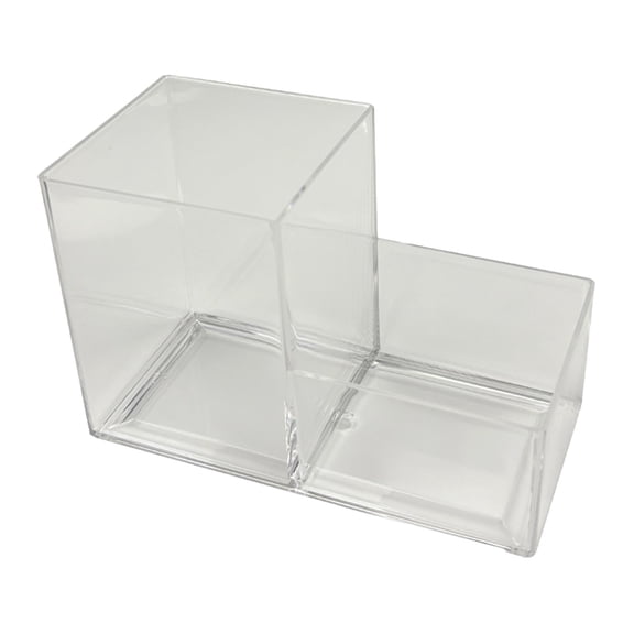 Kraoden 2 Grids Transparent Plastic Pen Holder, Stationery Storage Box with Height Partitioned Design, Space-Saving Multifunctional Organizer for Desk and Office Supplies