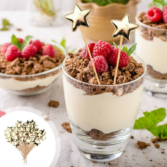 Kraoden 50 Pcs Colors Star Cocktail Picks, Long Bamboo Fancy Toothpicks for Appetizers, Cute Wedding Valentines Party Food Fruit Drinks Decorative Skewer