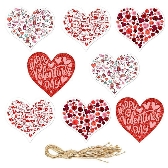Kraoden 8 Pcs Paper Gift Tags Heart Shape Gift Tags Hang Tag Valentine's Day Gift Tags with String for Valentine's Day Wedding Mother's Day Thanksgiving Party DIY Wrapping