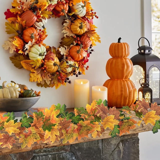 Kraoden Artificial Leaf Garland, Fall Maple Leaf Rattan Hanging ...
