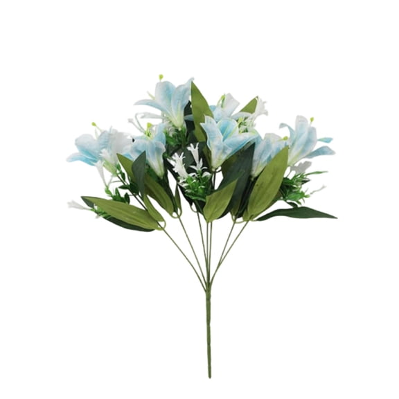 Kraoden Artificial Lilium Flowers Faux Floral Arrangement with Green Leaves and White Accents, Decorative Fake Lilies for Home Decor, Table Centerpieces, and Event Decorations