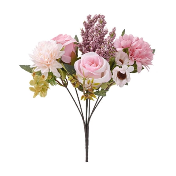 Kraoden Artificial Mixed Flower Bouquet with Roses and Dahlias, Perfect for Home Decor, Weddings, Bridal Showers, and Table Centerpieces, Low Maintenance Decorative Arrangement