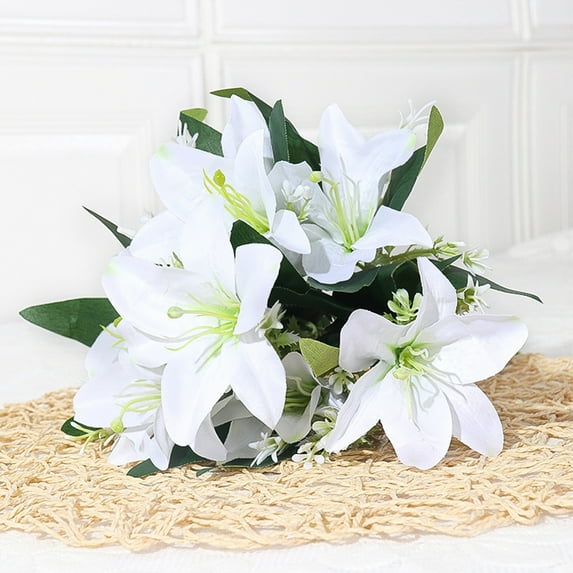 Kraoden Artificial Silk Lilies Bouquet, Realistic Faux Flower Arrangement for Home and Office Decor, Life-Like and Long-Lasting Decorative Flowers