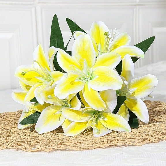 Kraoden Artificial Silk Lilies Bouquet, Realistic Faux Flower Arrangement for Home and Office Decor, Life-Like and Long-Lasting Decorative Flowers