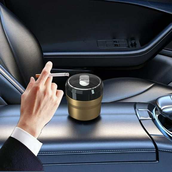 Kraoden Automotive Ashtray with Ceramic Inner Liner, Flame Retardant ABS, LED Light, One Click Open, Easy Clean, Portable Car Cup Holder Ashtray for Safe and Stylish Use