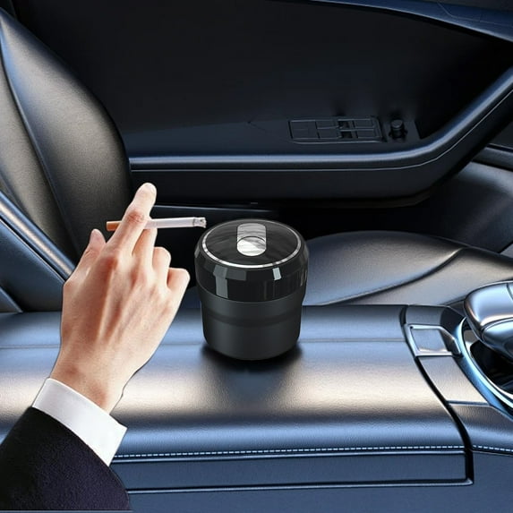 Kraoden Automotive Ashtray with Ceramic Inner Liner, Flame Retardant ABS, LED Light, One Click Open, Easy Clean, Portable Car Cup Holder Ashtray for Safe and Stylish Use