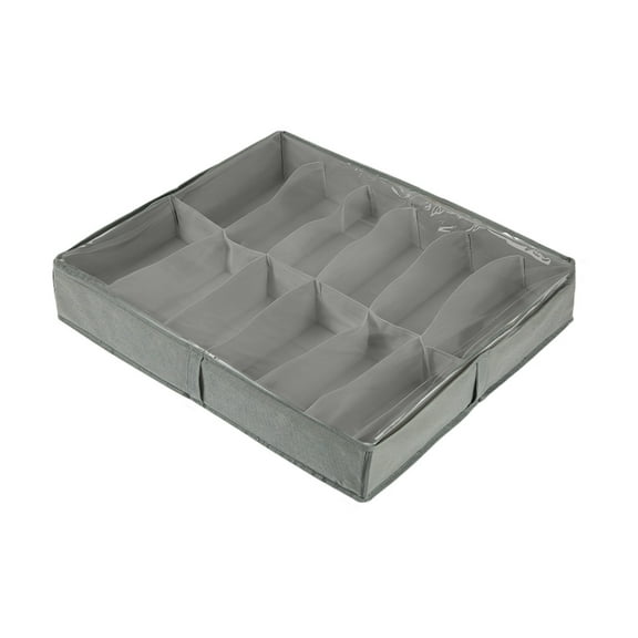 Kraoden Under Bed Shoe Organizer, Low-profile Fabric Shoe Storage Box with Clear Lid, Foldable 12 Pair Capacity Dust-proof Shoe Case, Sturdy Non-woven Fabric Construction