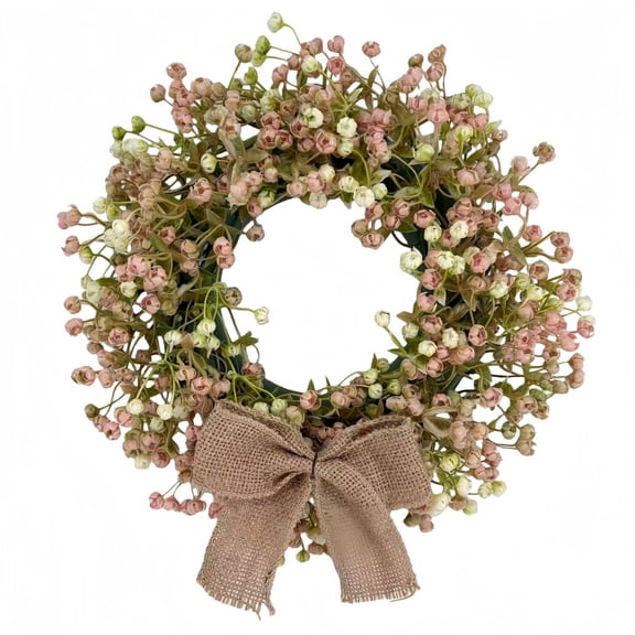Kraoden Berry Wreath with Hessian Bow, Artificial Flower Wreath for Home Door Wall Decor, Versatile Hanging Loop for Year-Round Display, Rustic and Traditional Style