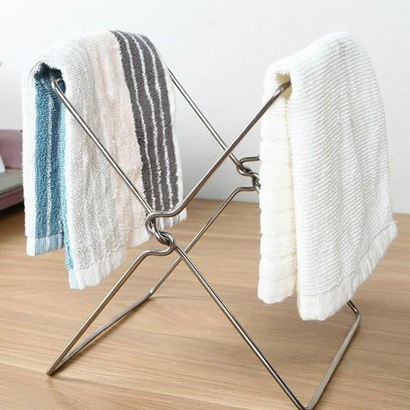 Kraoden Desktop Trash Bag Holder, Small Garbage Bag Rack, Home Kitchen Countertop Folding Trash Bag Bracket Organizer Dishcloth Towel Rack