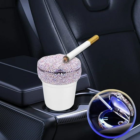 Kraoden Diamond-Encrusted Car Ashtray with LED Light, Aromatherapy Multifunctional Automotive Ashtray for Smokers, Odor-Proof with Secure Lid, Universal Fit for Most Cars