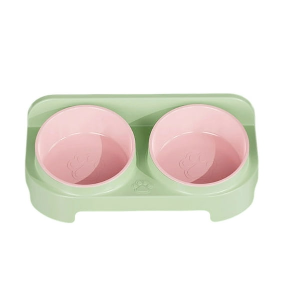 Kraoden Double Bowl Slanted Pet Bowl for Dogs and Cats, Durable Plastic Anti-Tip Design, Keeps Food and Water Stable, Whisker-Friendly, Dishwasher Safe, Protects Cervical Spine