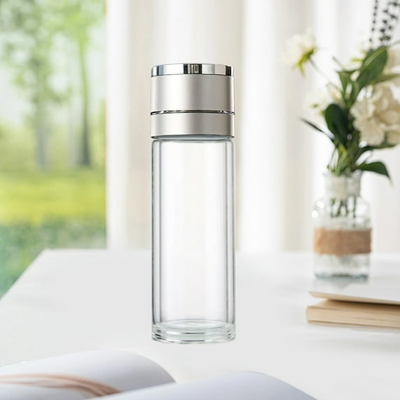 Kraoden Double Layer Insulated Glass Tea Brewing Cup, Portable Water Separation Flask for Men, Leak-Proof Travel Mug, Excellent Heat & Cold Retention