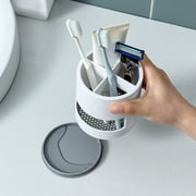 Kraoden Electric Toothbrush Holder, Bathroom Countertop Ventilated Drainage Shelf Razor Cosmetic Brush Compartment Organizer Bathroom Vanity Countertop Accessories