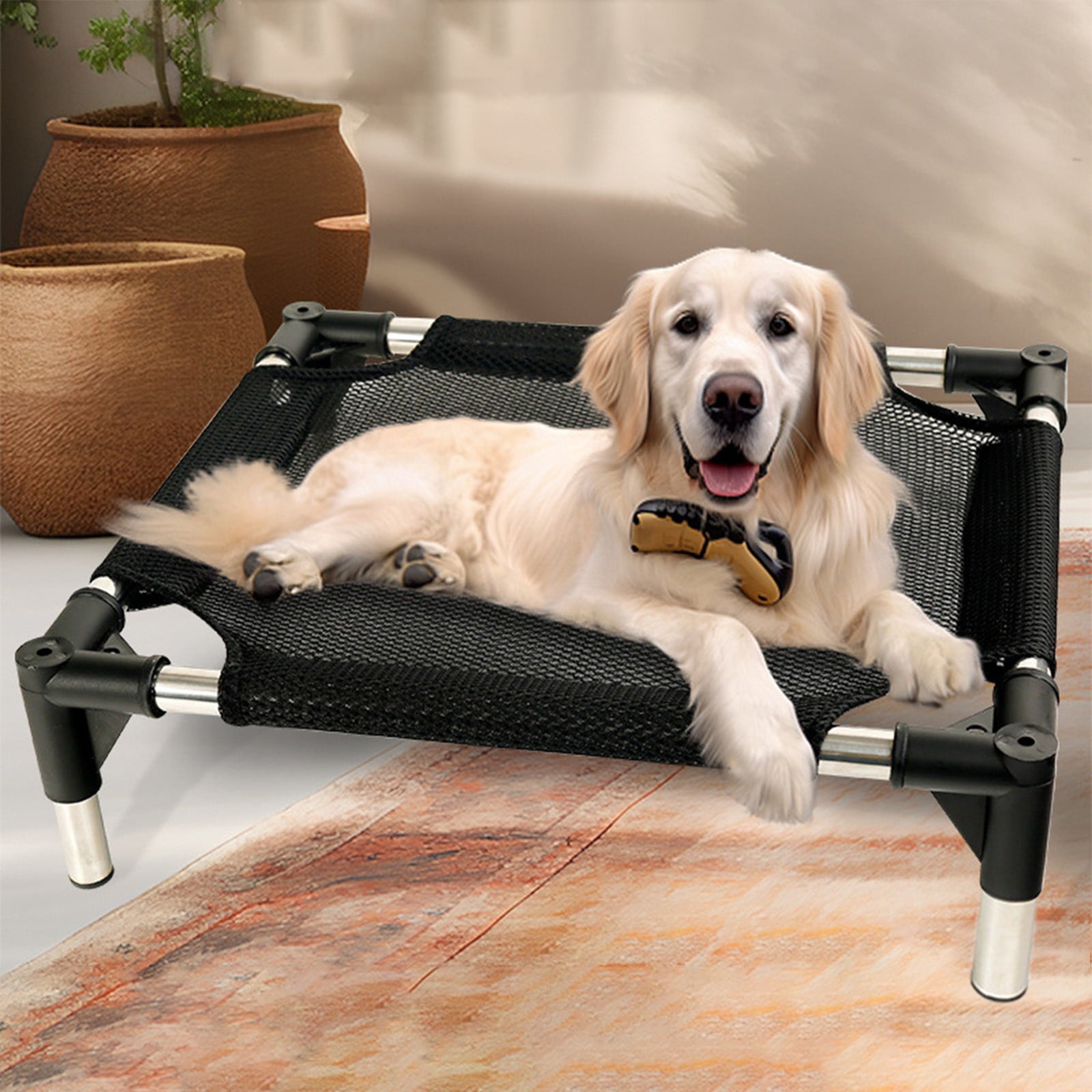 Kraoden Elevated Pet Bed, Stainless Steel Damp-proof Cot with Removable Washable Mesh, Portable Off The Ground Pet Marching Mattress, Breathable All Seasons Indoor Outdoor Use