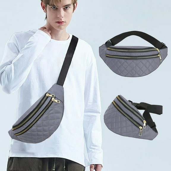 Kraoden Fanny Pack for Women & Men, Adjustable Belt Bag for Travel, Running, Hiking, 2 Zipper Pockets, Lightweight Polyester Crossbody Waist Bag with Security Buckle