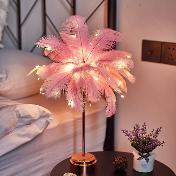 Kraoden Feather Table Lamp Bedside Lamp Night Light Battery Operated LED Table Lamp for Bedroom Living Room Party Wedding Centerpiece Christmas Valentine's Day Decor