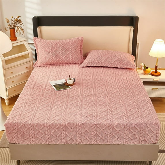 Kraoden Flannel Winter Bedsheet, Thickened Fitted Mattress Protector, Cozy Bedspread with Double Sided Edging, Durable Facecloth Bedding
