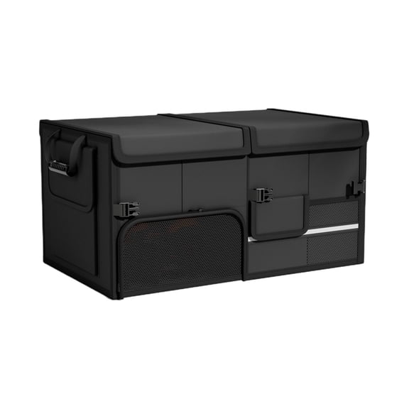 Kraoden Foldable Car Trunk Organizer, Waterproof Collapsible Storage Box for Backseat, Durable Multi-Purpose Camping Gear Container with Secure Lid and Handles, Ideal for Travel and Road Trips
