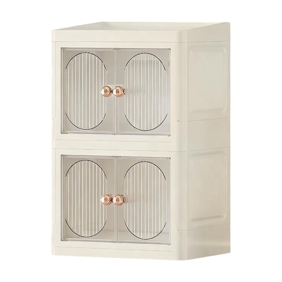 Kraoden Foldable Double-Door Skincare Storage Cabinet, Stackable Desktop Organizer for Cosmetics and Stationery, Tool-Free Assembly, Waterproof Plastic, Elegant Design