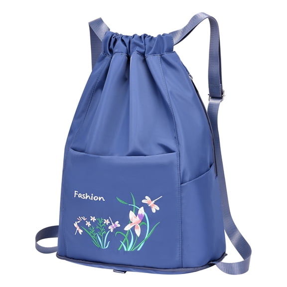 Kraoden Foldable Drawstring Large Capacity Embroidered Backpack, Drawstring Backpack for Women Travel Backpack