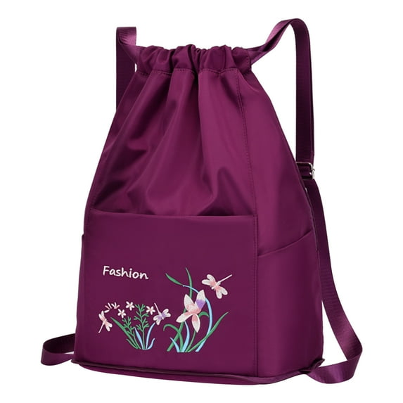 Kraoden Foldable Drawstring Large Capacity Embroidered Backpack, Drawstring Backpack for Women Travel Backpack