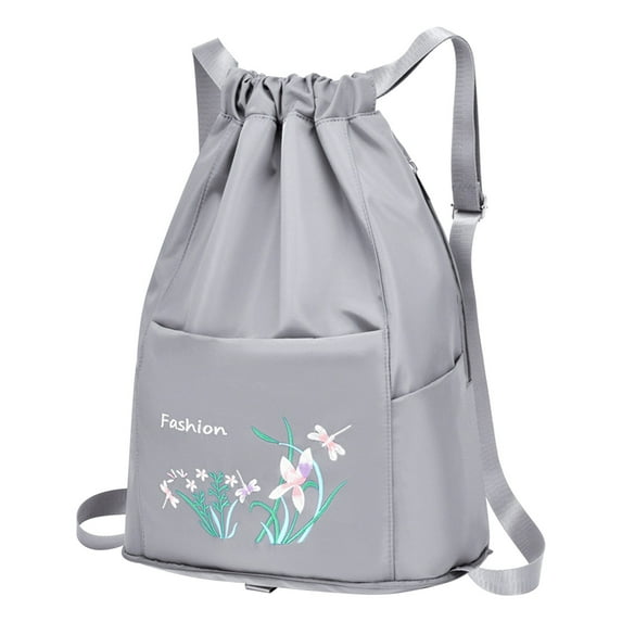 Kraoden Foldable Drawstring Large Capacity Embroidered Backpack, Drawstring Backpack for Women Travel Backpack