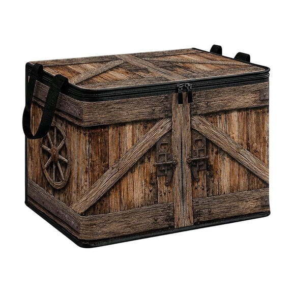Kraoden Foldable Storage Box with Lid, Large Capacity Non-Woven Fabric Organizer for Clothes, Toys, Books, Decorative Imitation Wooden Pattern, Multi-Use Home Storage Solution