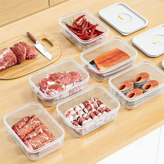 Kraoden Food Grade Refrigerator Meat Storage Case, Plastic Fresh Keeping Box, Multifunctional Kitchen & Bathroom Organizer, Non-Slip Design, Transparent Lid for Easy Viewing
