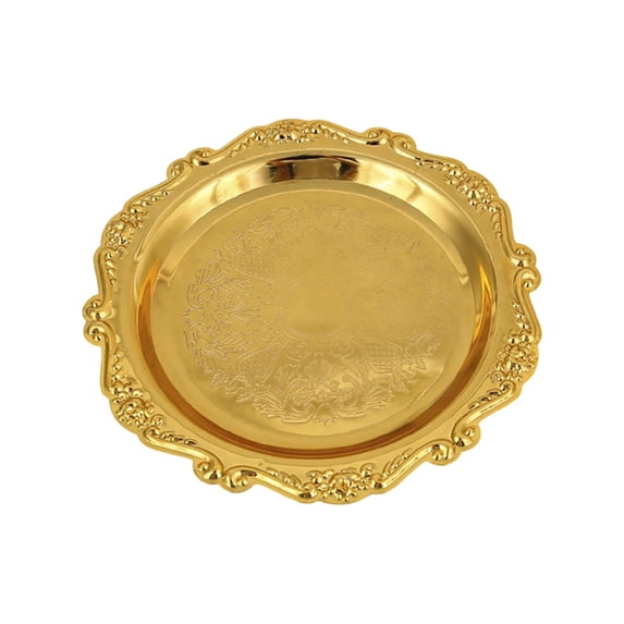 Kraoden Gold Metal Embossed Tray, Decorative Snack and Dessert Dish, Jewelry Holder and Vanity Organizer, Catchall Dishes for Home, Kitchen, and Bedroom Decor